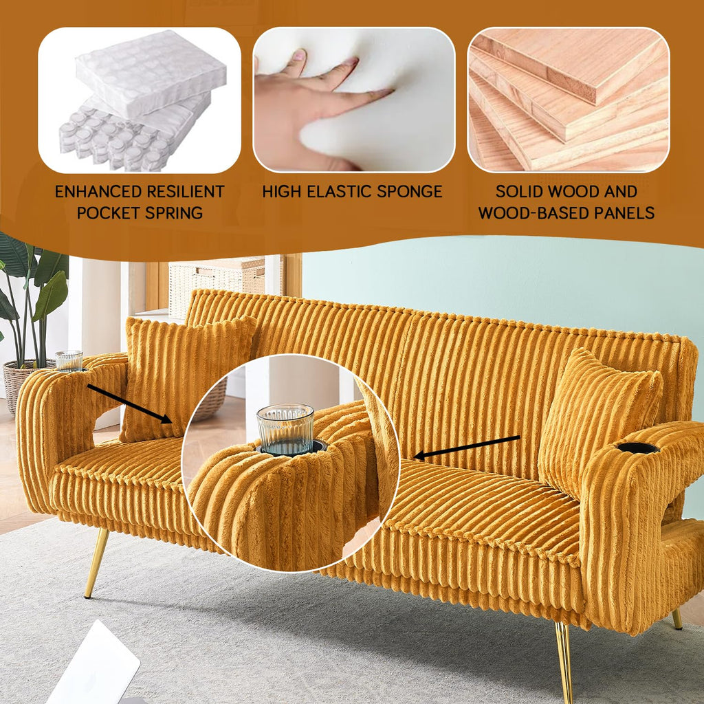 Orange Velvet Convertible Sofa Bed I736