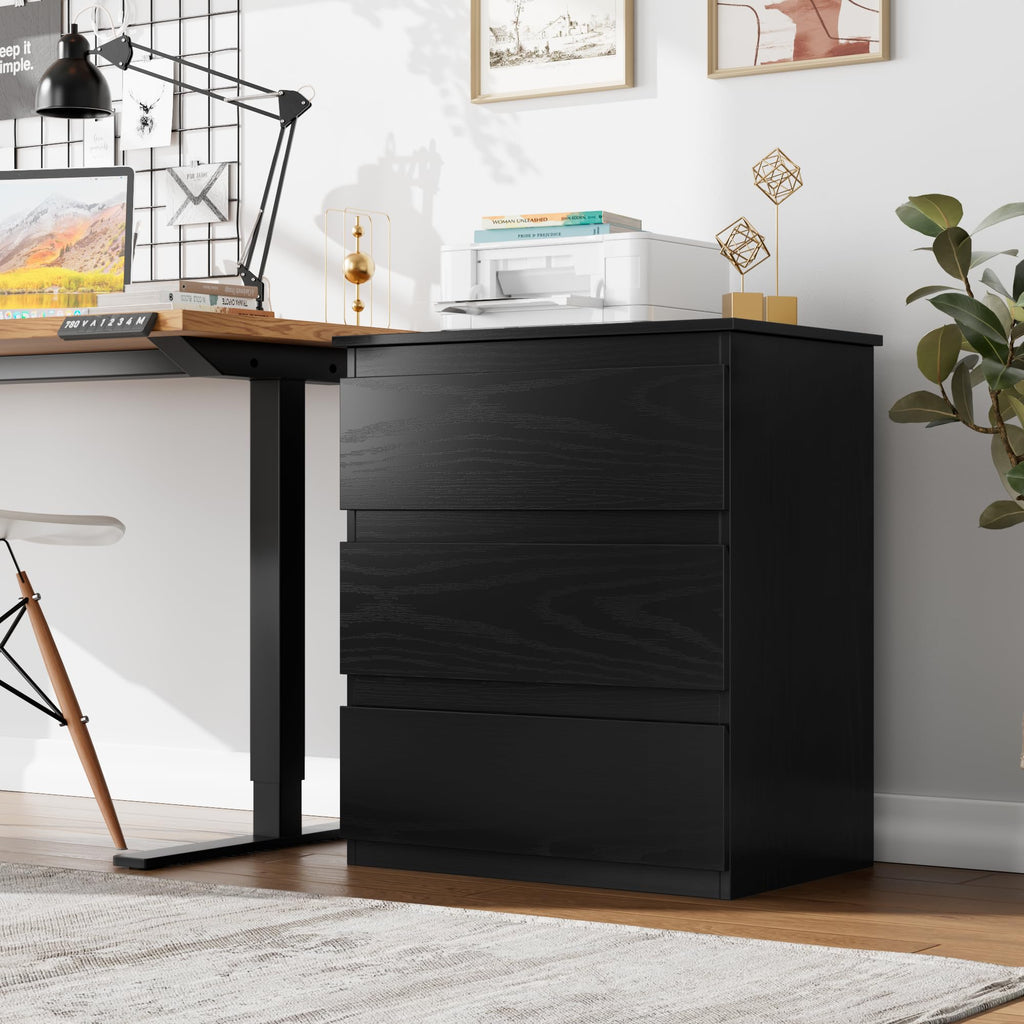 Black 3 Drawer Nightstand D304