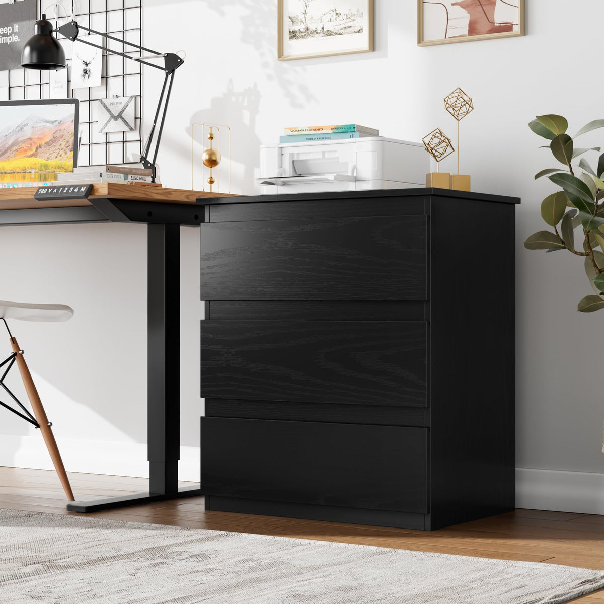 Black 3 Drawer Nightstand D304