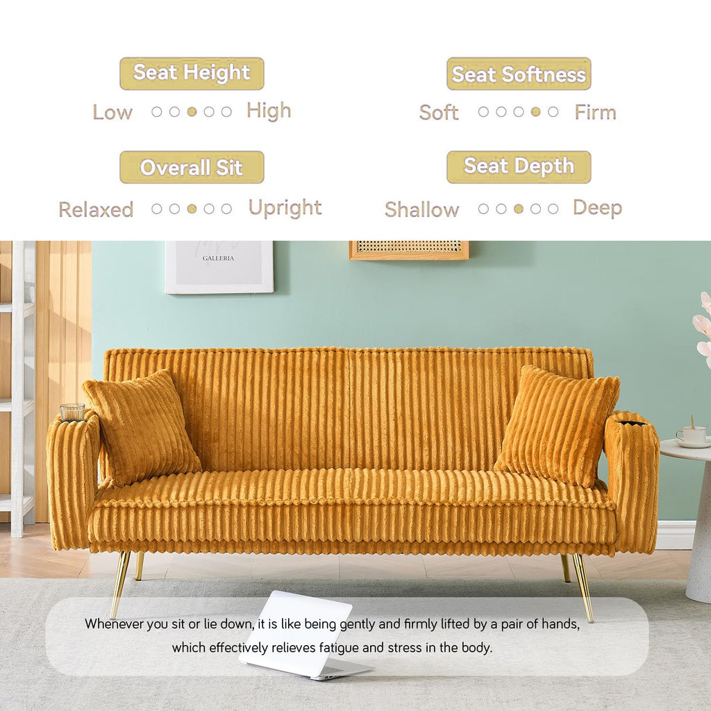 Orange Velvet Convertible Sofa Bed I736