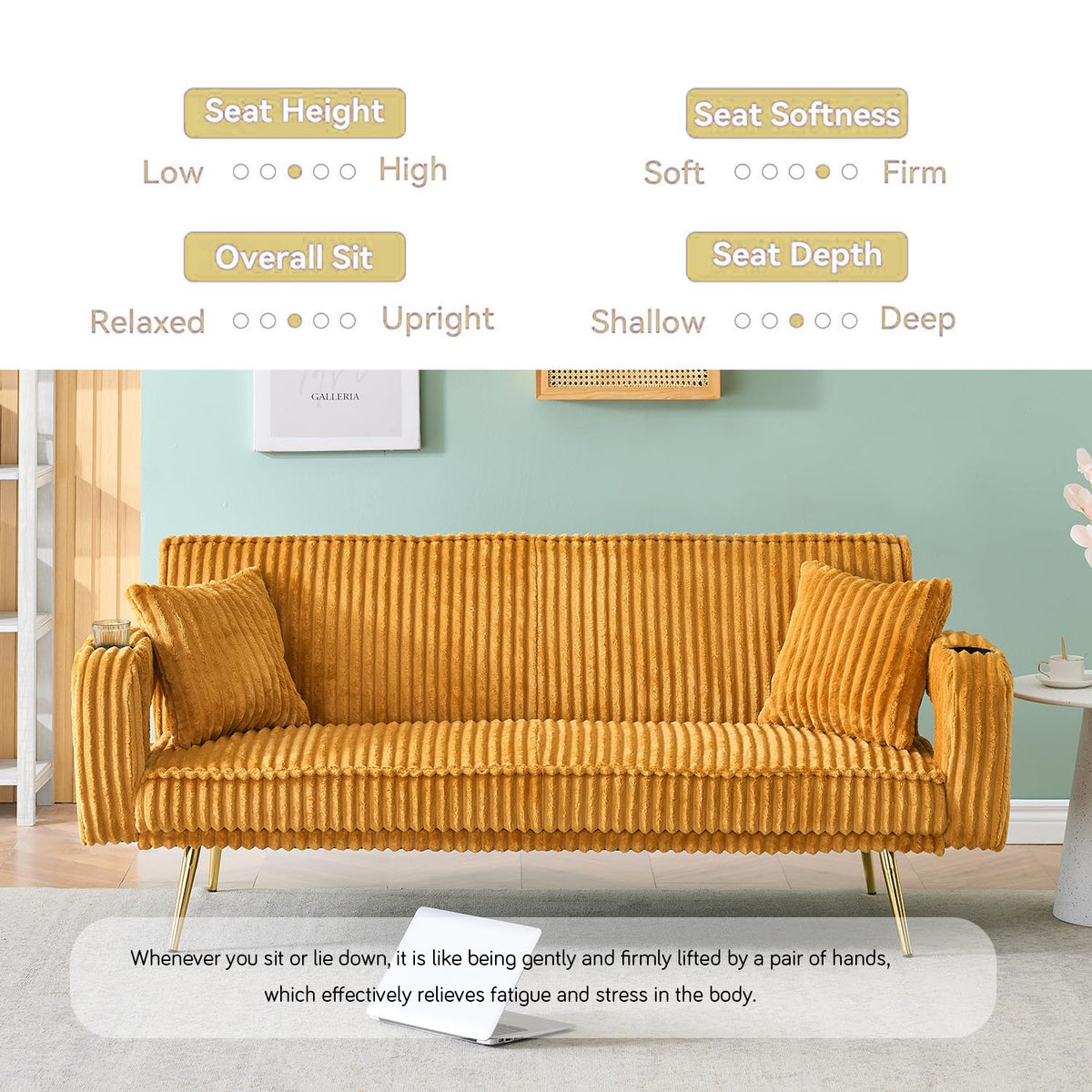 Orange Velvet Convertible Sofa Bed I736