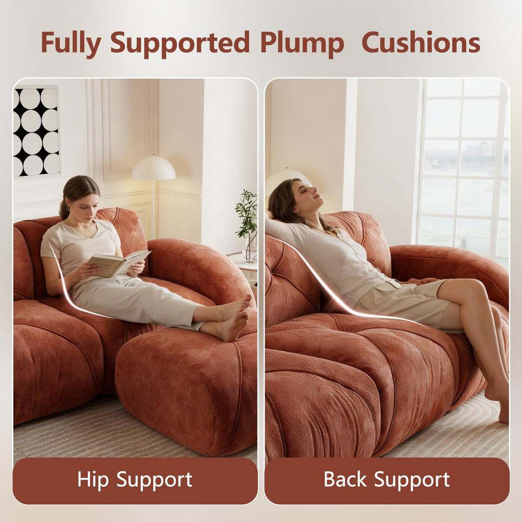 L-Shaped Orange Velvet Tufted Sofa with Ottoman S1099