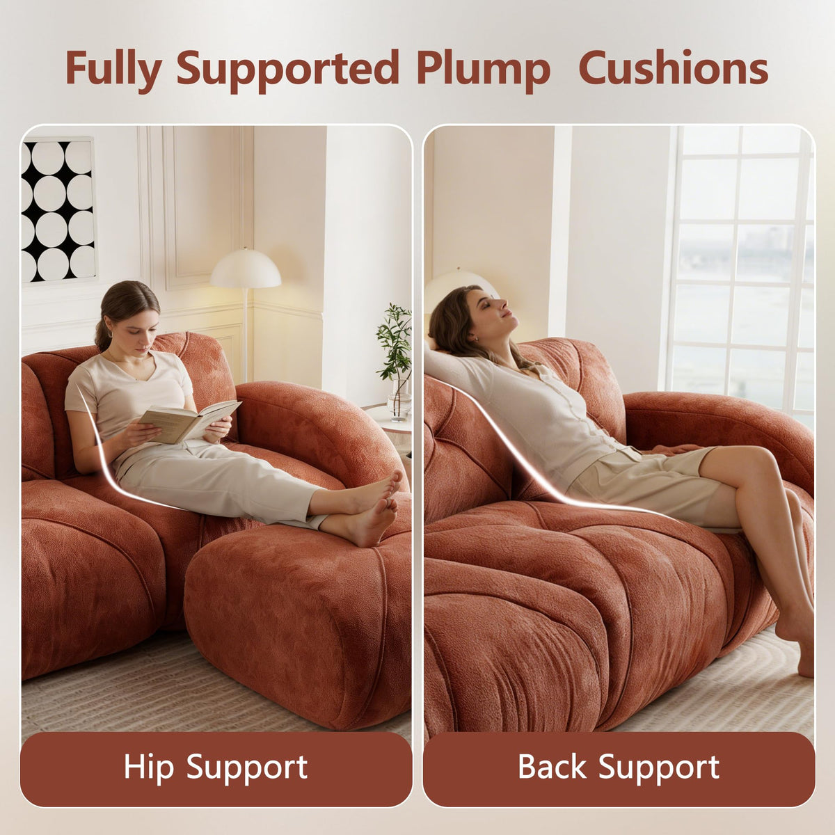 L-Shaped Orange Velvet Tufted Sofa with Ottoman S1099