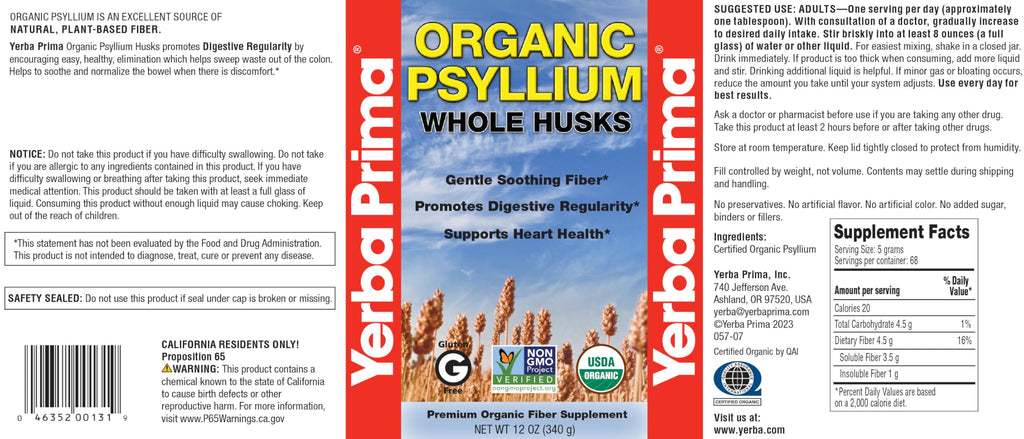 Organic Psyllium Whole Husks 12 oz Fiber Supplement L288767