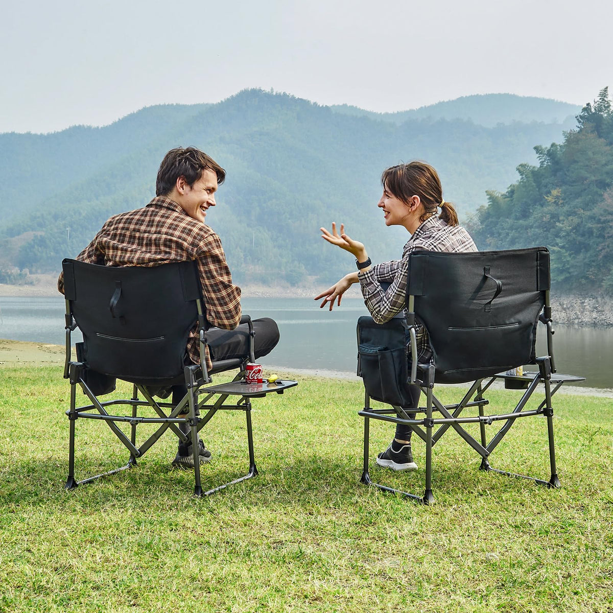 Portable Folding Camping Chair with Side Table, Black X10378