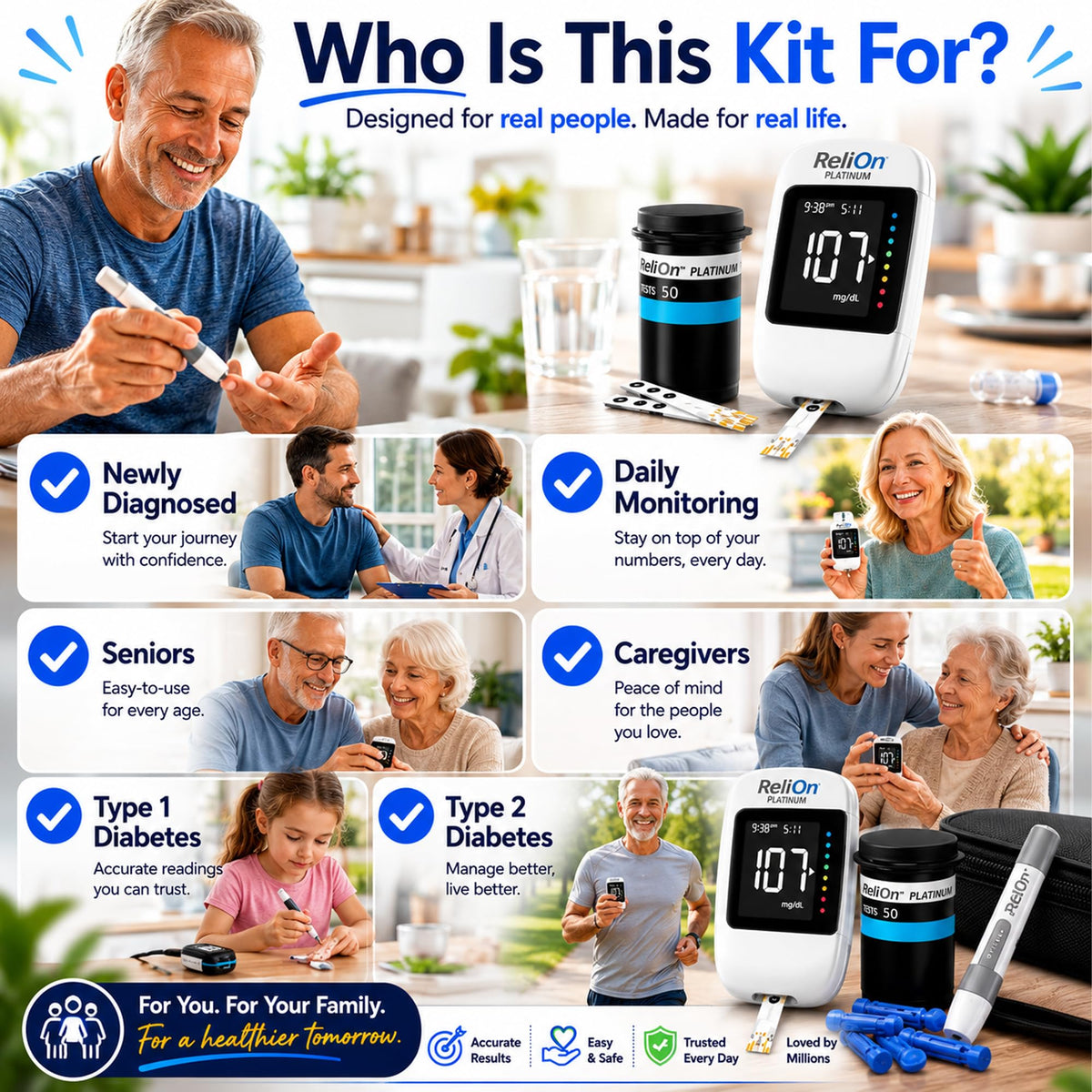 Blood Glucose Monitor Kit with 50 Test Strips H386