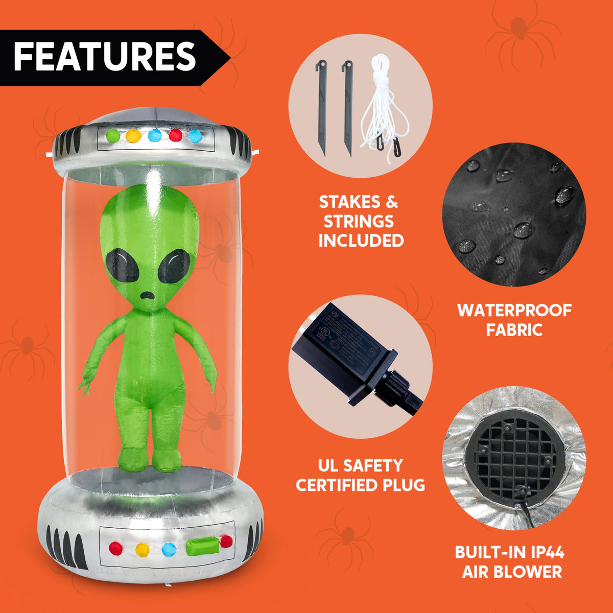 7 ft Tall Halloween Inflatable Alien Decoration with Animated LEDs E23422