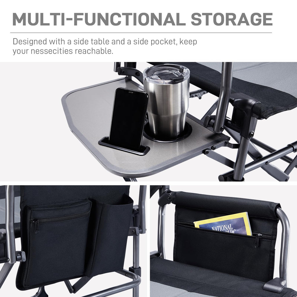 Portable Folding Camping Chair with Side Table, Black X10378