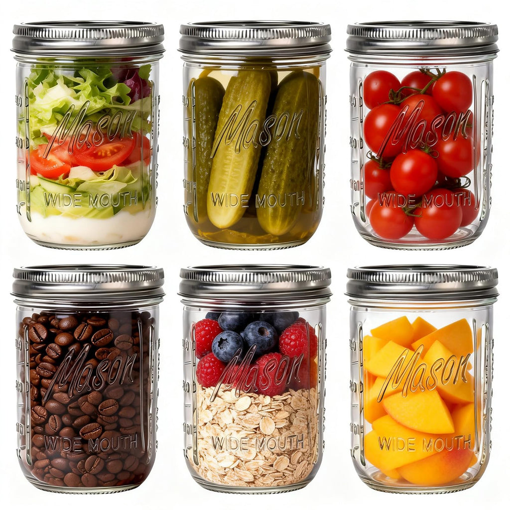 6-Pack 16 oz Wide Mouth Glass Mason Jars with Lids M580