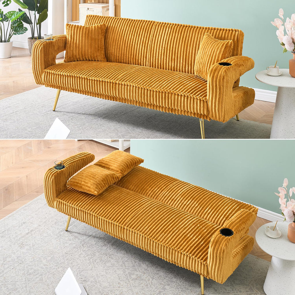 Orange Velvet Convertible Sofa Bed I736