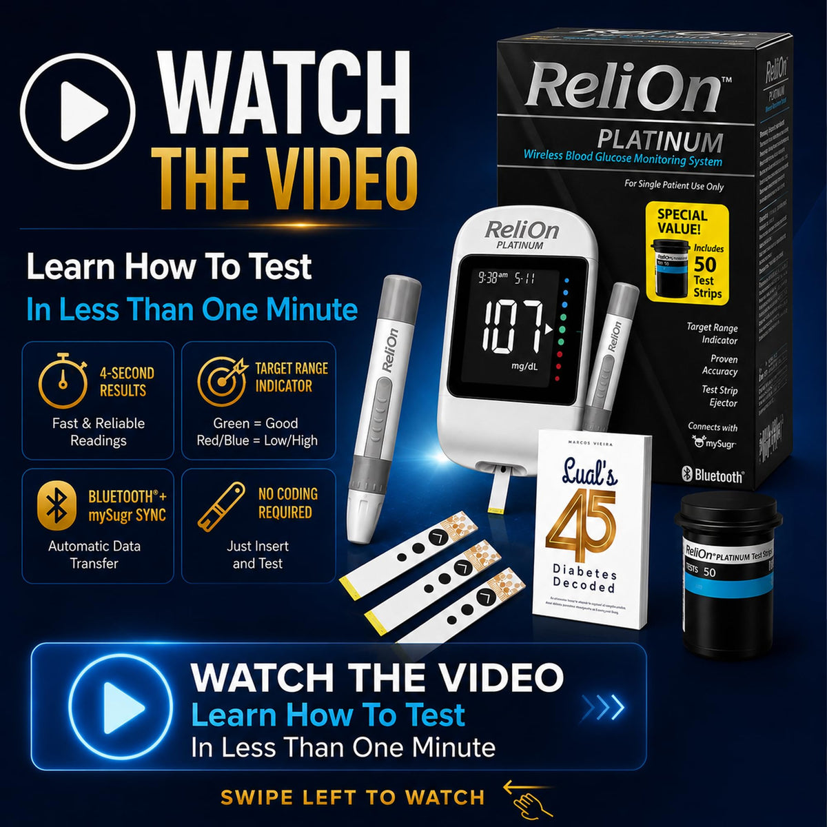Blood Glucose Monitor Kit with 50 Test Strips H386