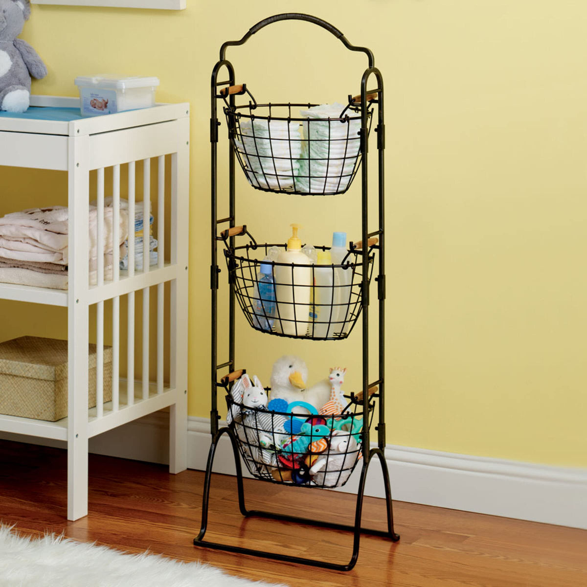 Adjustable 3-Tier Metal Floor Standing Storage Basket D15906