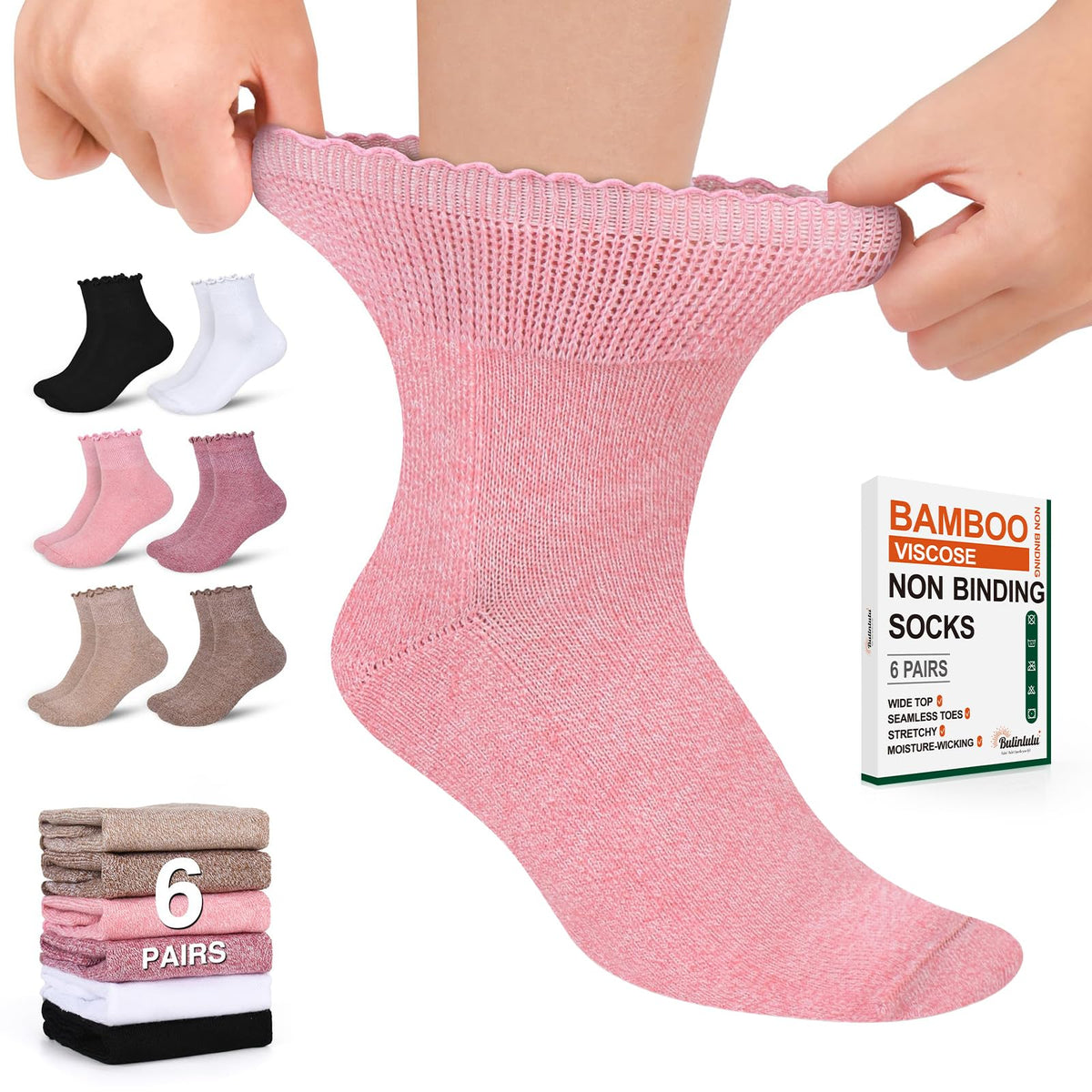 Women's 6 Pairs Non-Binding Diabetic Socks Size 9-11 H26383