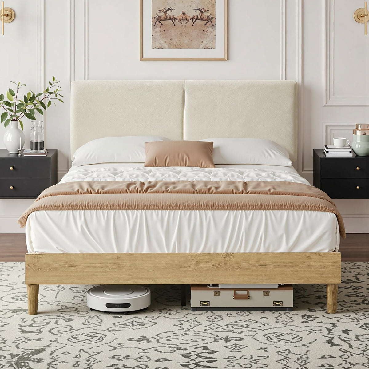 Queen Size Upholstered Platform Bed Frame with Headboard X6737