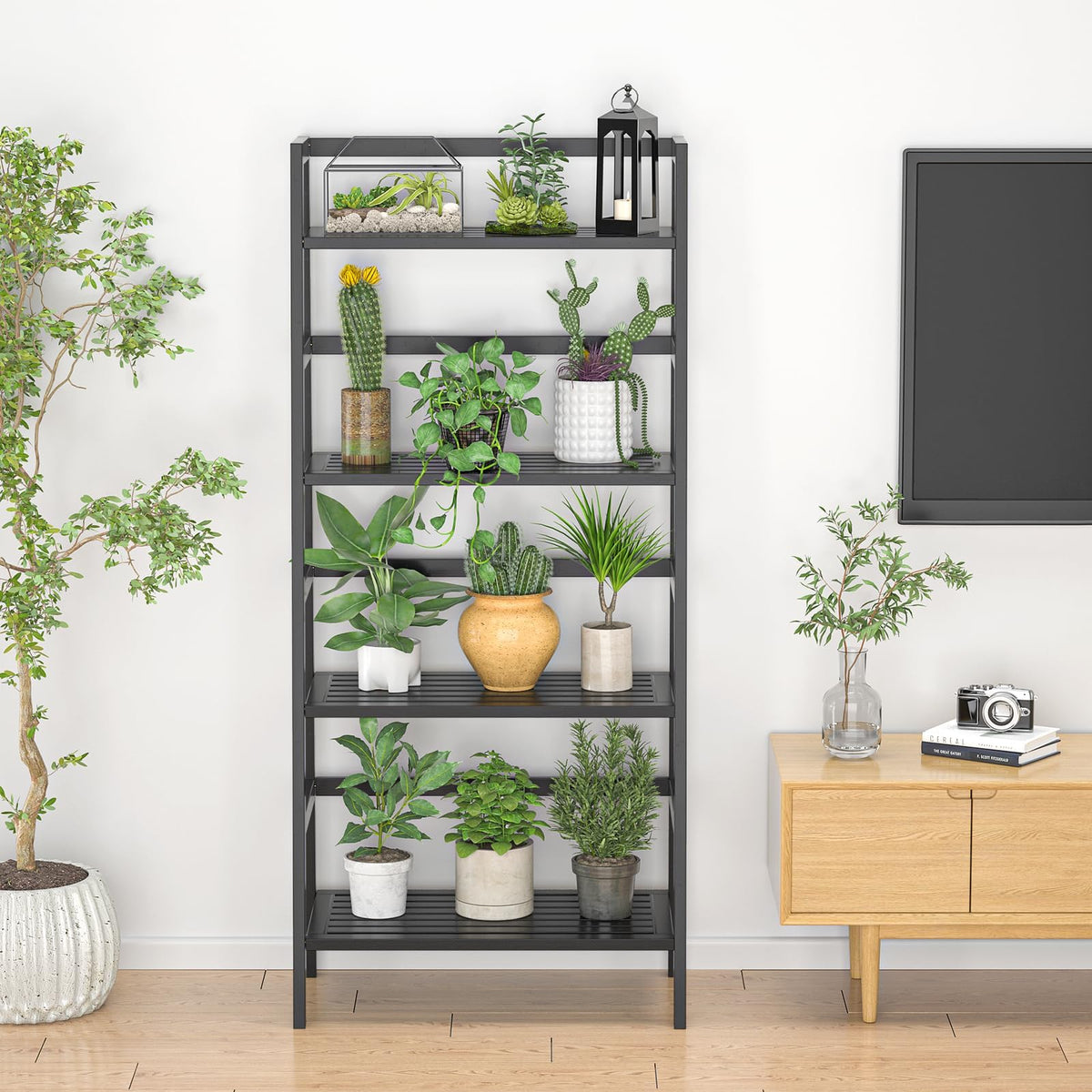Black 4-Tier Bamboo Ladder Shelf G51804