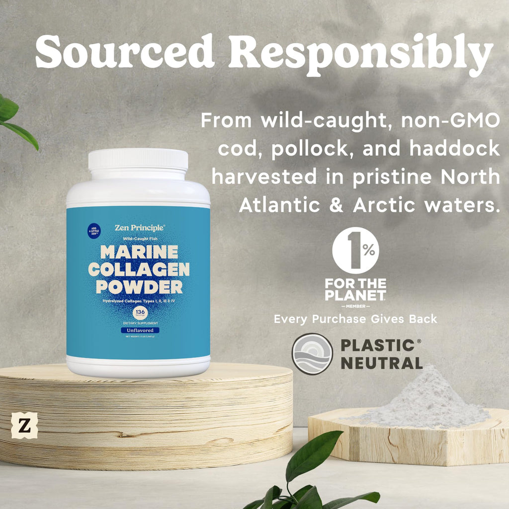 Marine Collagen Peptides Powder 3 lb. Wild-Caught Fish, Non-GMO. Hydrolyzed Types I, II, III & IV Protein. U72751
