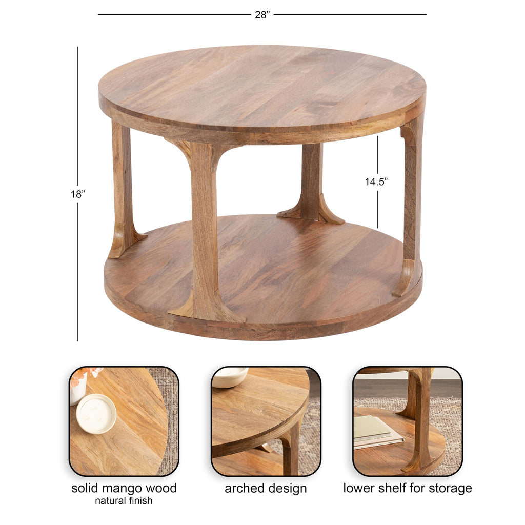 Round Mango Wood Coffee Table with Storage Q28943