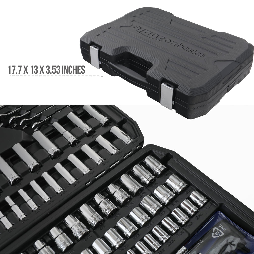 201-Piece Mechanic's Socket Tool Set with Case, SAE and Metric, Chrome-Vanadium Steel W44212