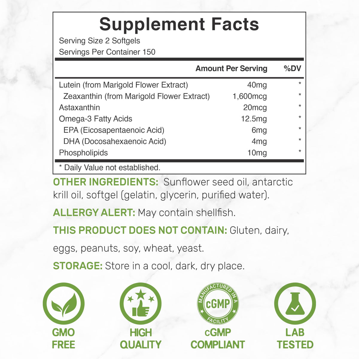 Lutein and Zeaxanthin 40mg 300 Softgels M4346