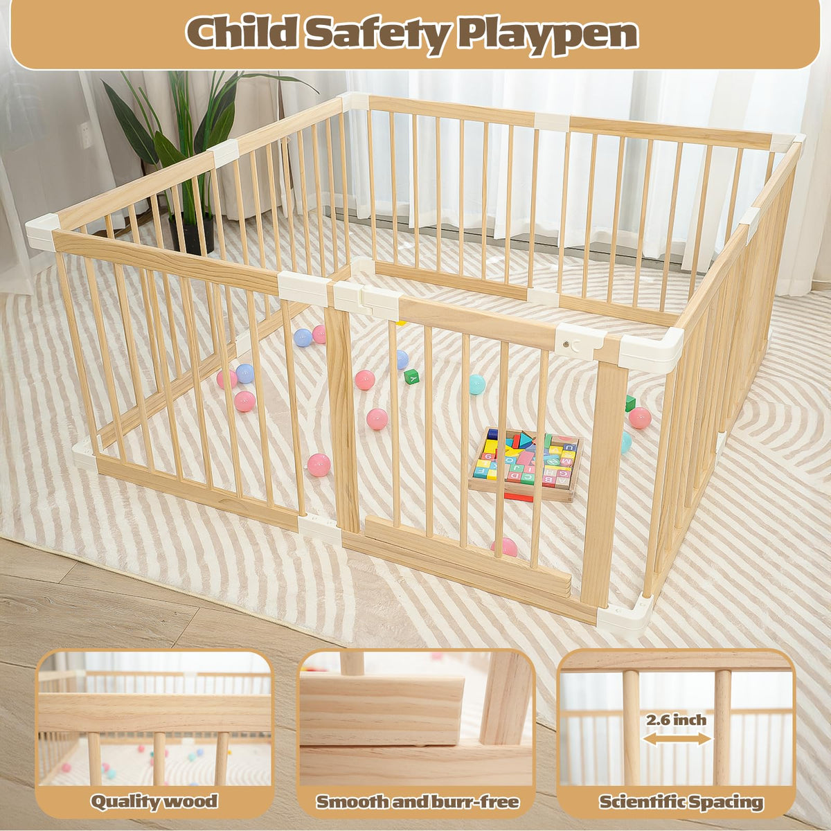 Wooden Baby Playpen 53"x53" B58614