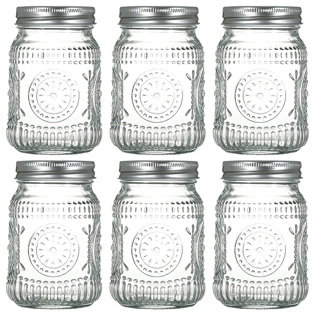 6-Pack Glass Mason Jars 16 oz Wide Mouth Canning Jars H75007