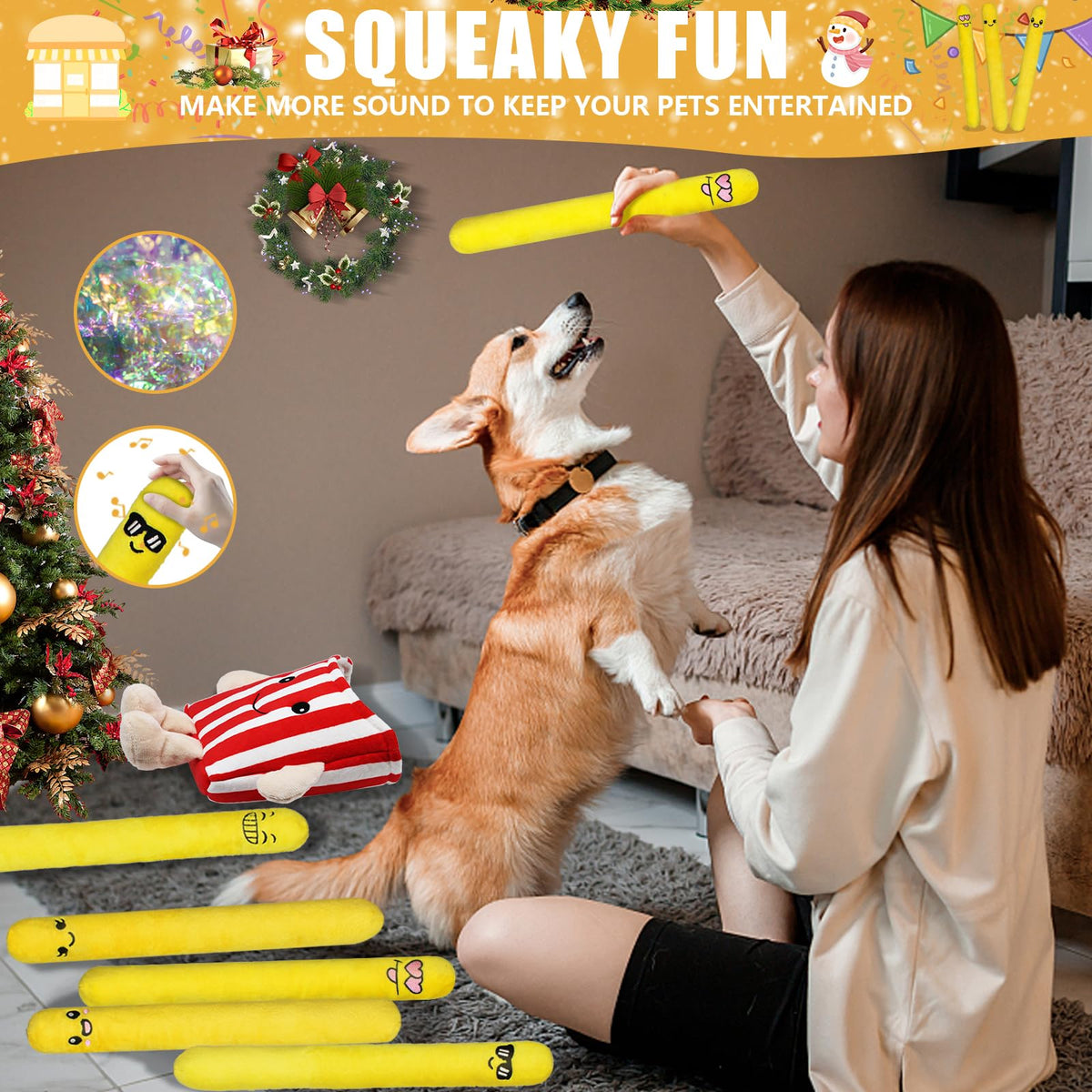 5 Pack Plush Dog Chew Toys M619
