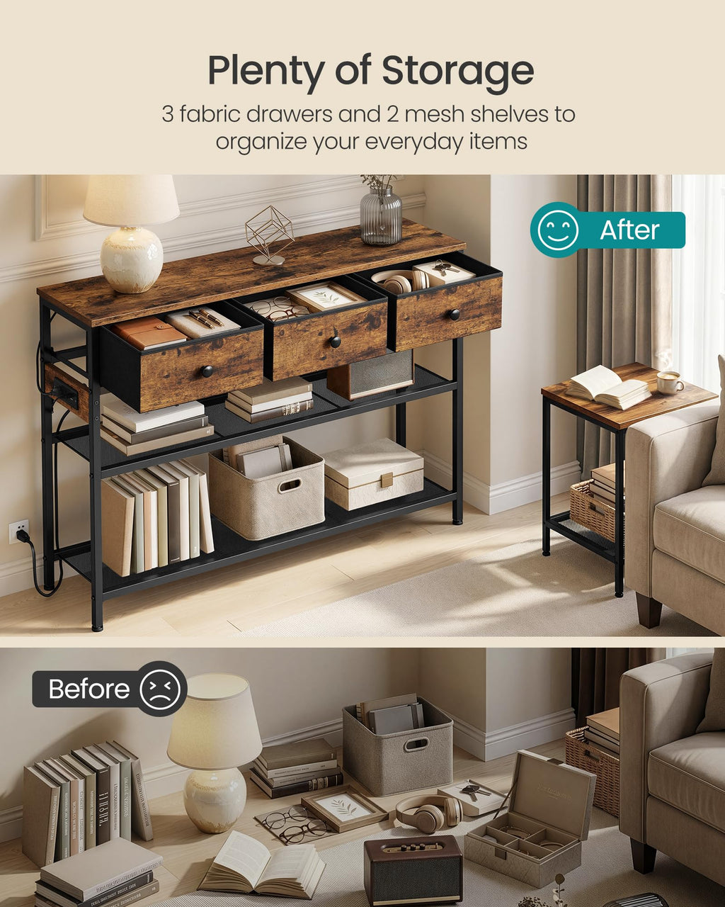 Console Table with Power Outlets and LED Lights E197839