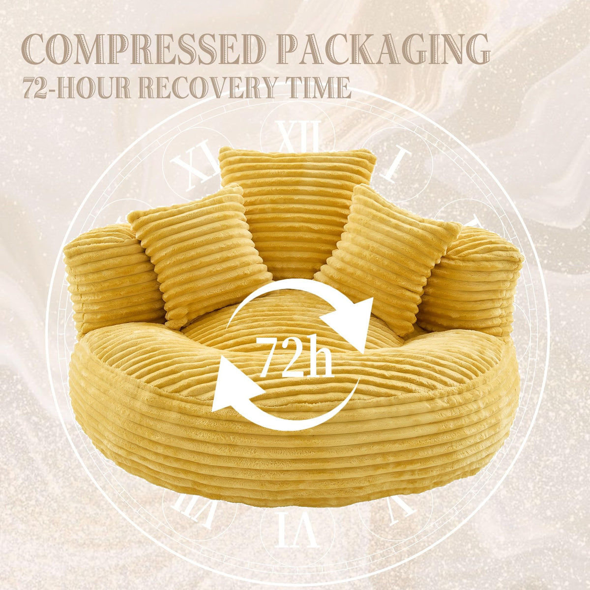 Oversized Corduroy Bean Bag Chair with 3 Pillows P13110