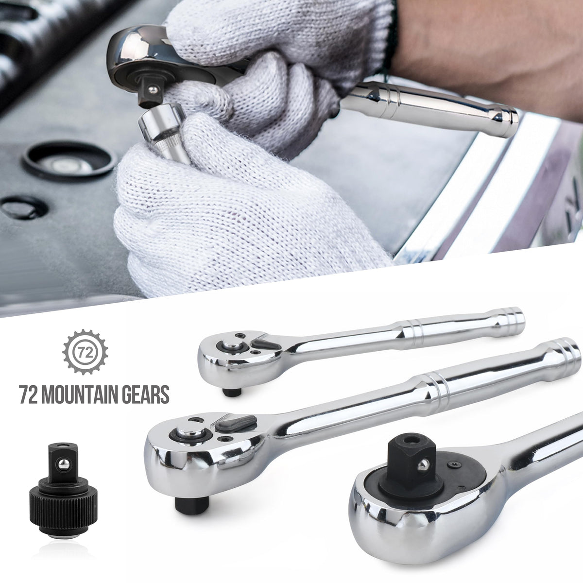 201-Piece Mechanic's Socket Tool Set with Case, SAE and Metric, Chrome-Vanadium Steel W44212