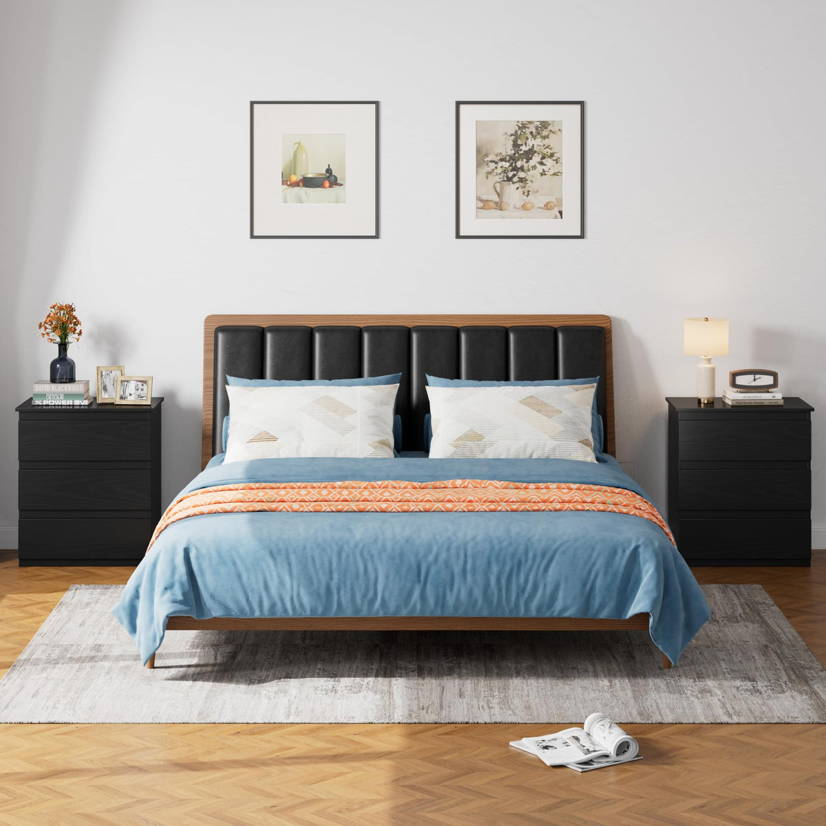 Black 3 Drawer Nightstand D304