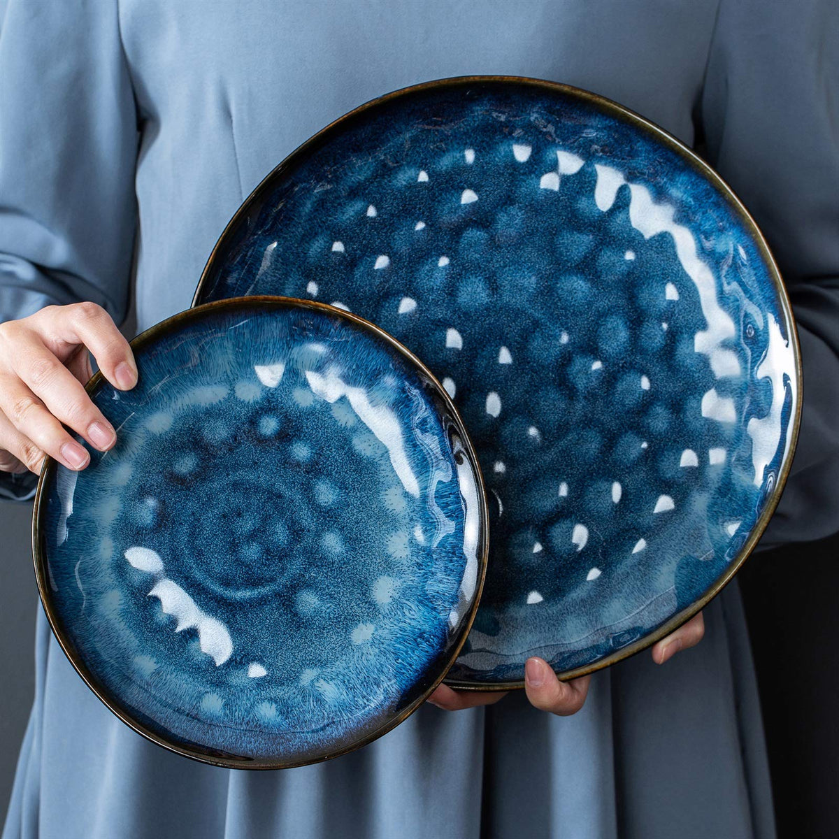 Blue 12-Piece Ceramic Stoneware Dinner Set C3932