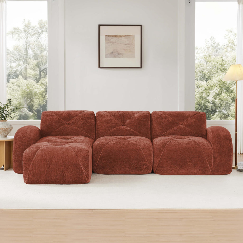 L-Shaped Orange Velvet Tufted Sofa with Ottoman S1099