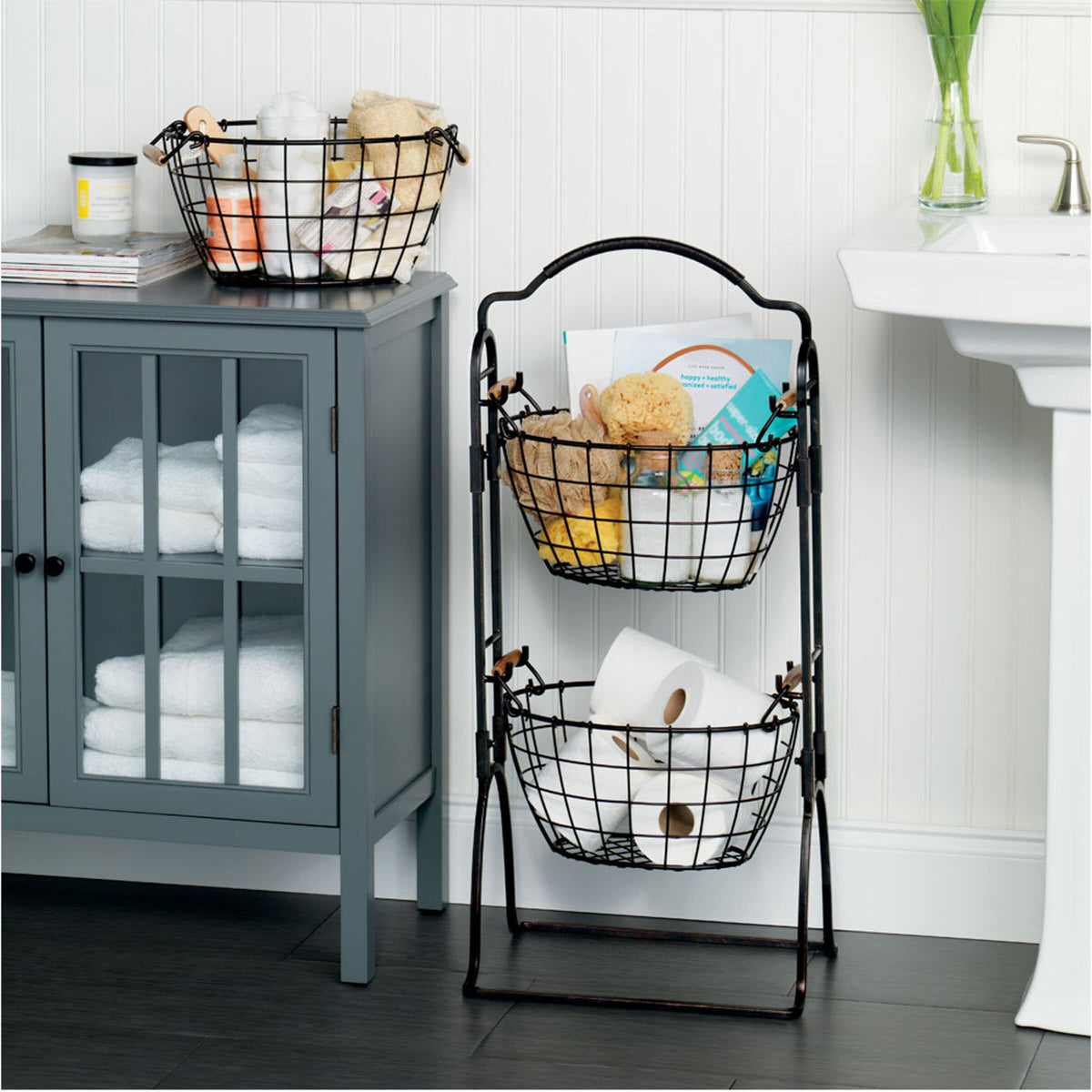 Adjustable 3-Tier Metal Floor Standing Storage Basket D15906