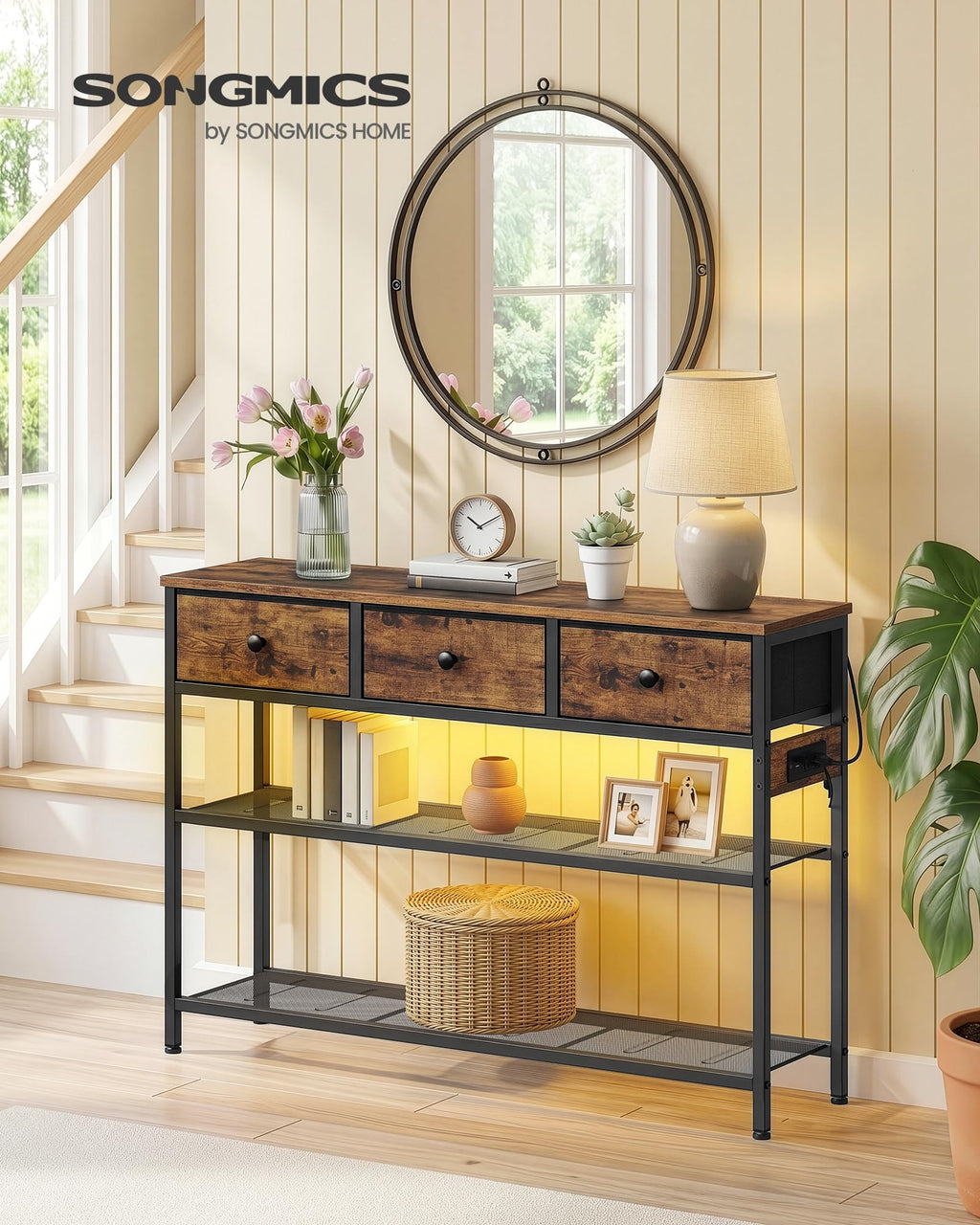 Console Table with Power Outlets and LED Lights E197839