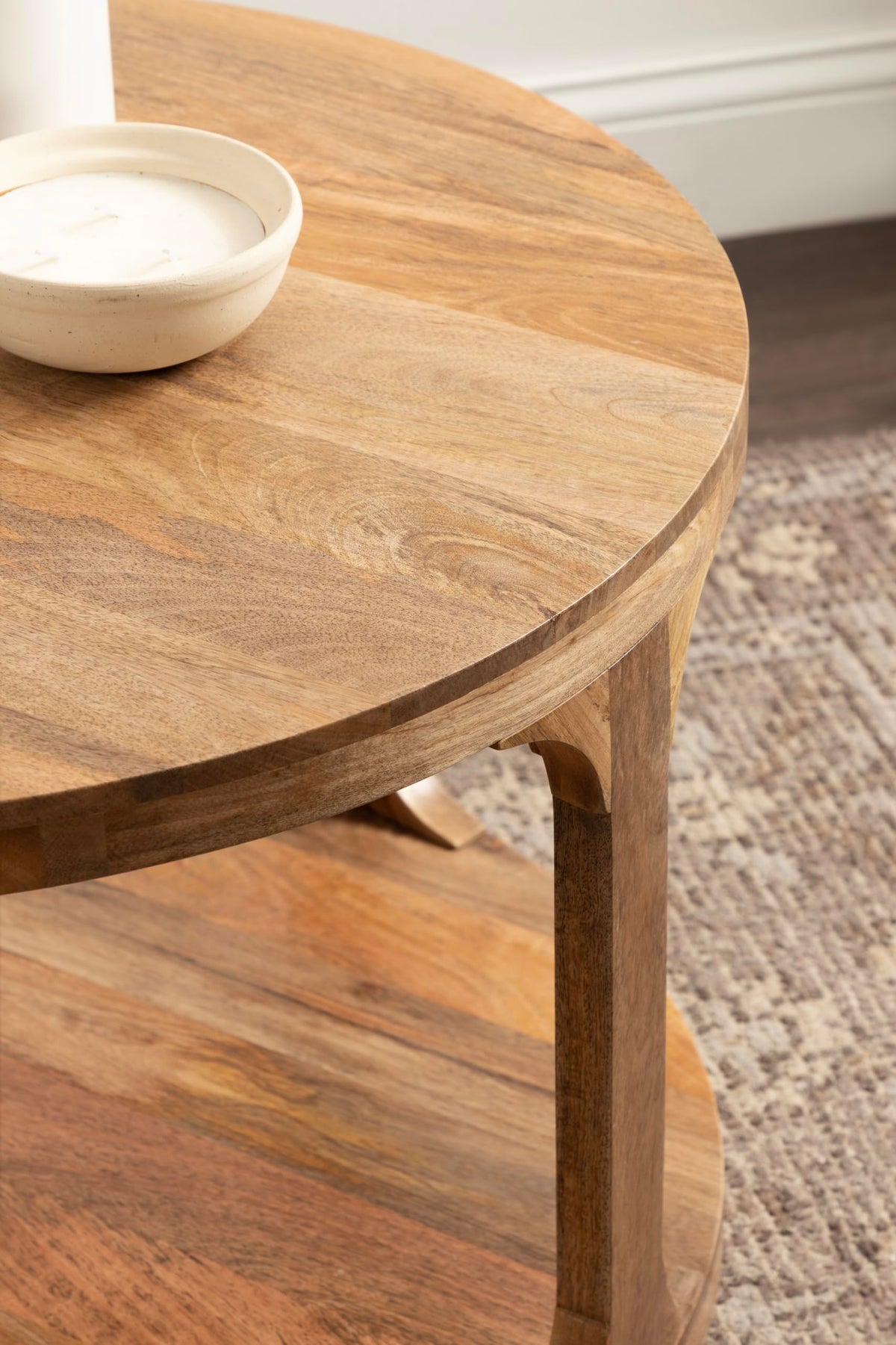 Round Mango Wood Coffee Table with Storage Q28943