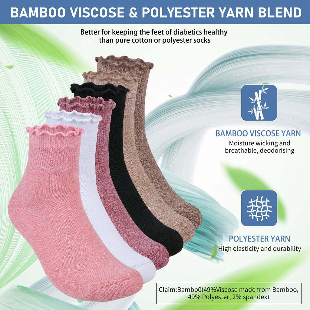 Women's 6 Pairs Non-Binding Diabetic Socks Size 9-11 H26383