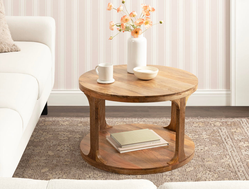 Round Mango Wood Coffee Table with Storage Q28943