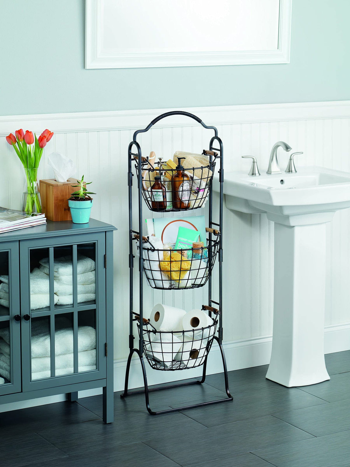 Adjustable 3-Tier Metal Floor Standing Storage Basket D15906