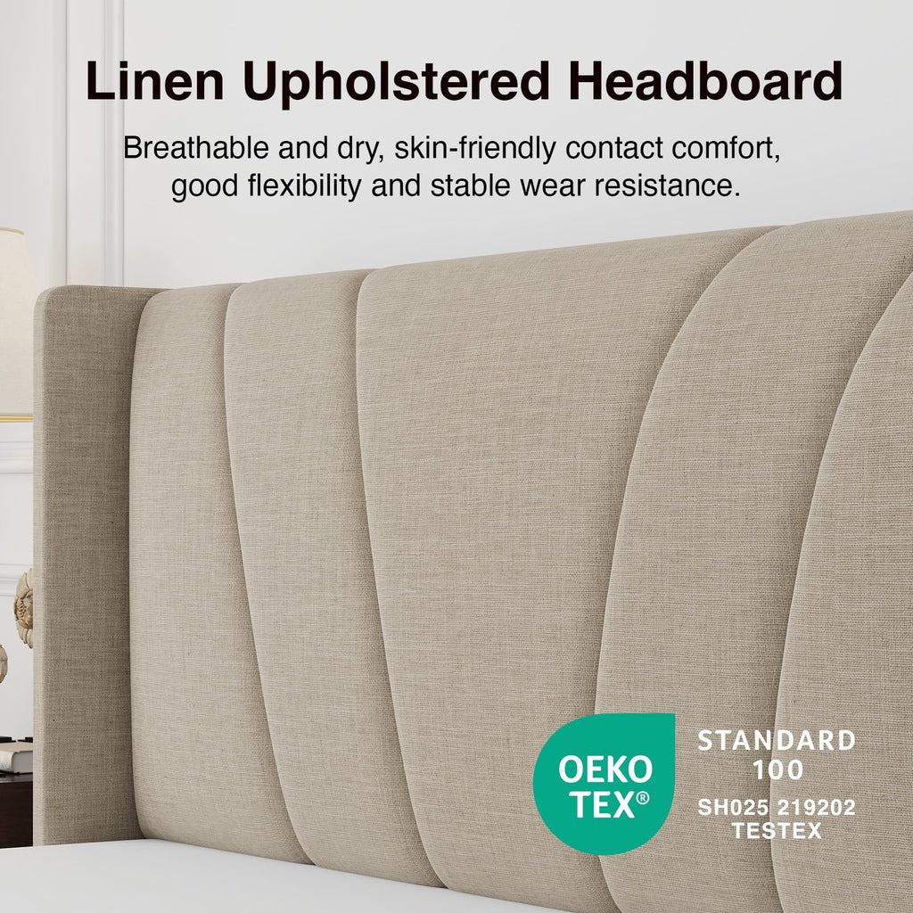 Queen Size Linen Upholstered Bed Frame with Headboard N513