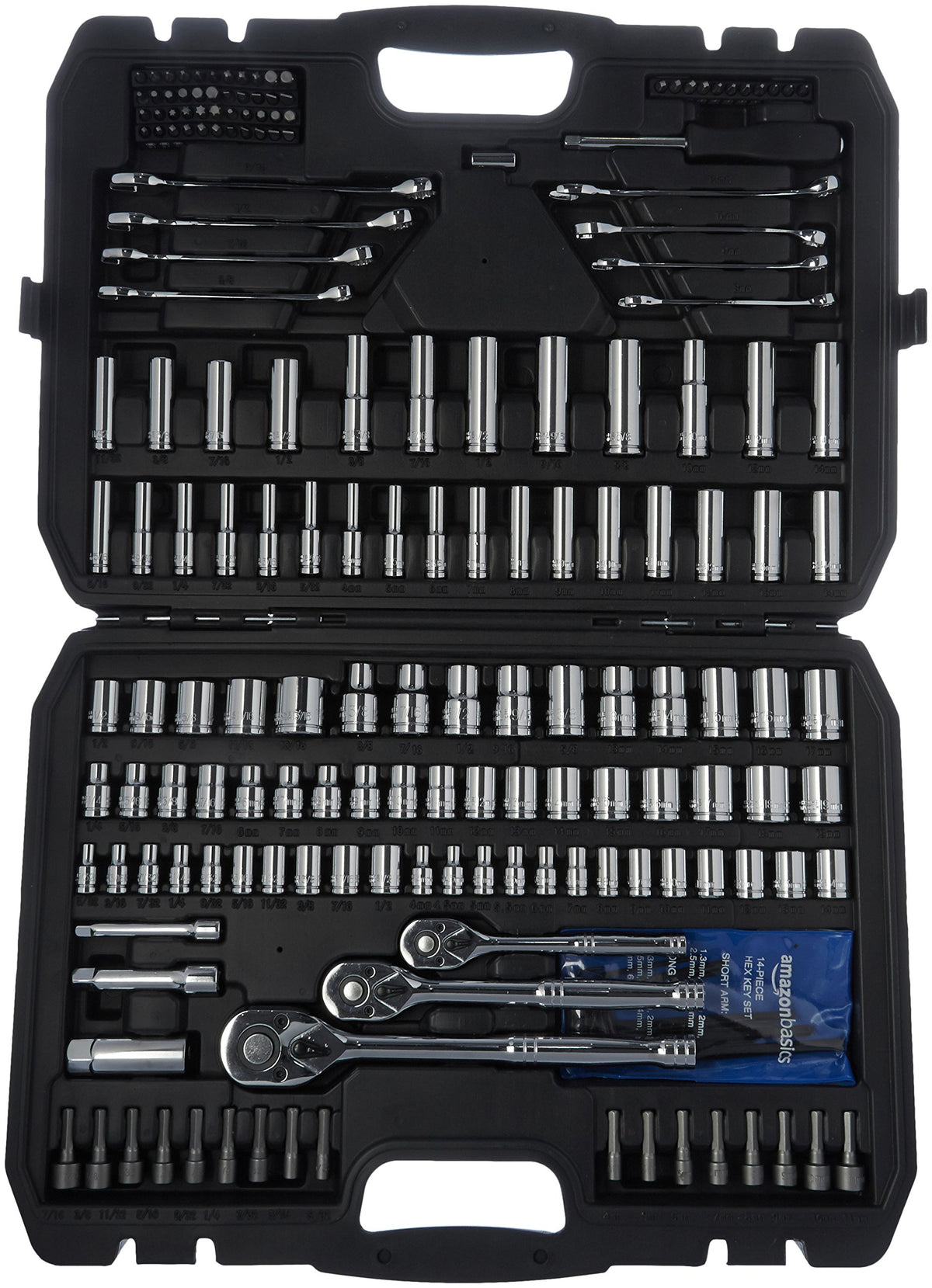 201-Piece Mechanic's Socket Tool Set with Case, SAE and Metric, Chrome-Vanadium Steel W44212