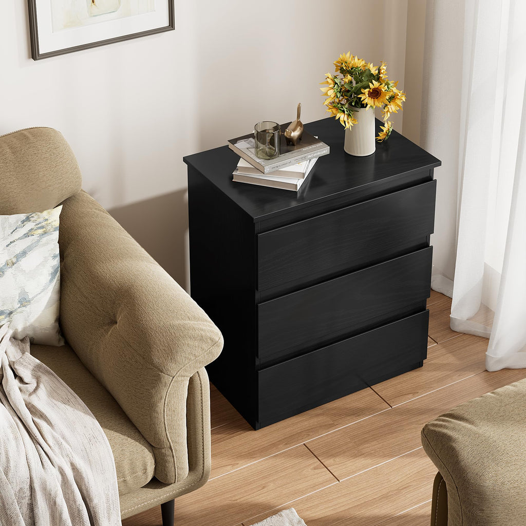 Black 3 Drawer Nightstand D304