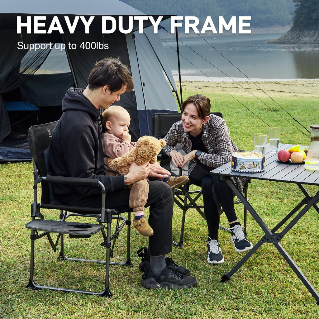 Portable Folding Camping Chair with Side Table, Black X10378