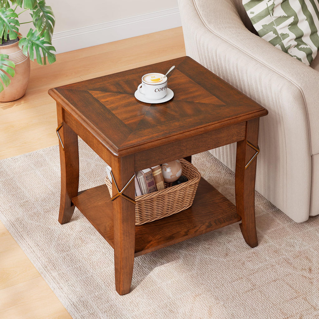 Wooden 2-Tier End Table with Shelf K8272
