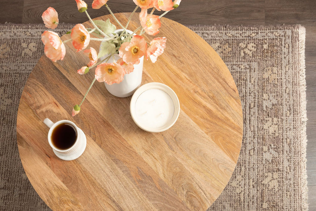 Round Mango Wood Coffee Table with Storage Q28943