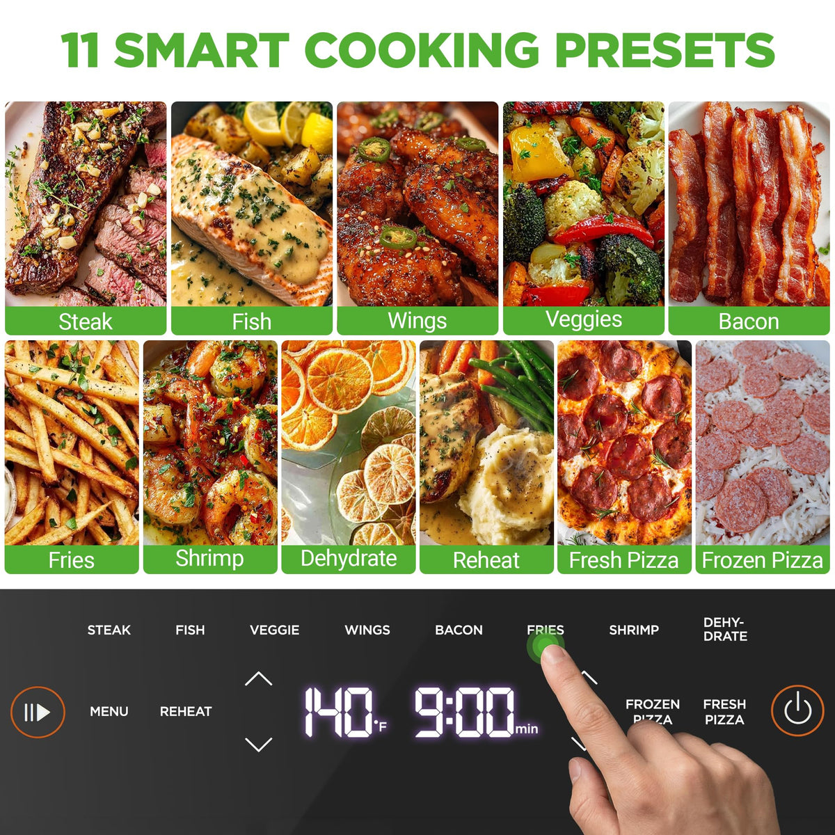 6 Quart Extra Large Air Fryer with 11-in-1 Cooking Presets Grey F518101