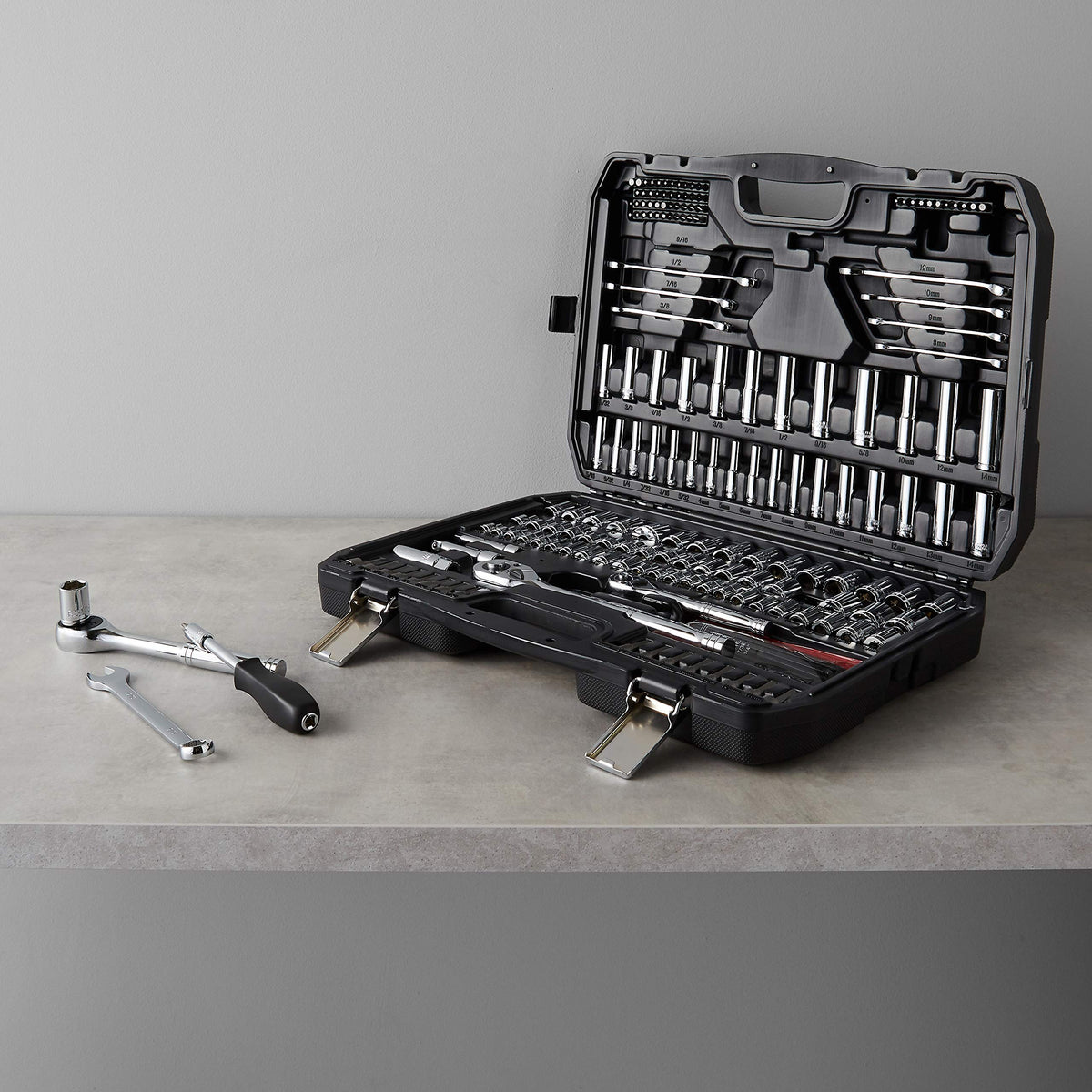 201-Piece Mechanic's Socket Tool Set with Case, SAE and Metric, Chrome-Vanadium Steel W44212