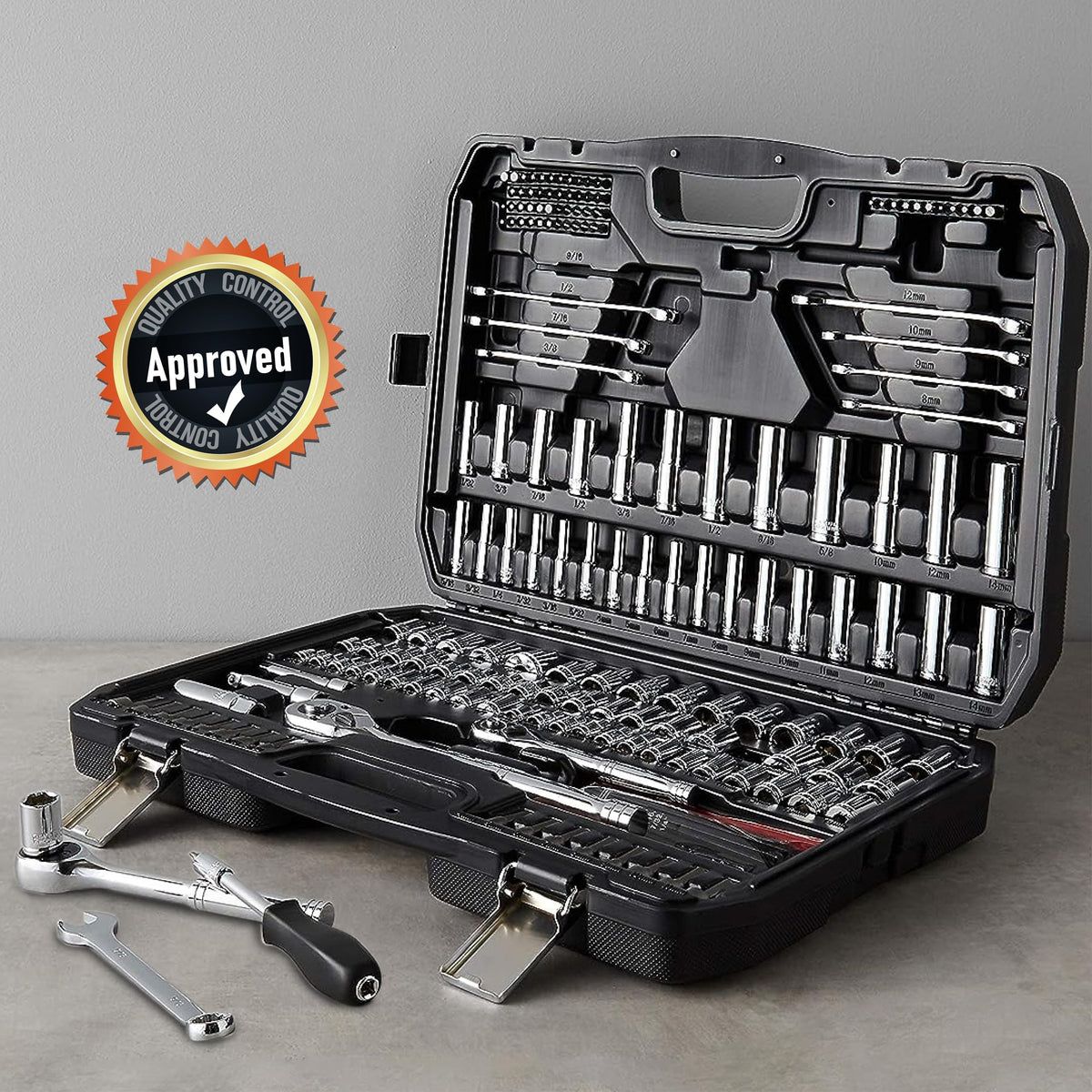 201-Piece Mechanic's Socket Tool Set with Case, SAE and Metric, Chrome-Vanadium Steel W44212