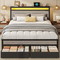Queen Size Storage Bed Frame with Wood Headboard and LED Lights M160365